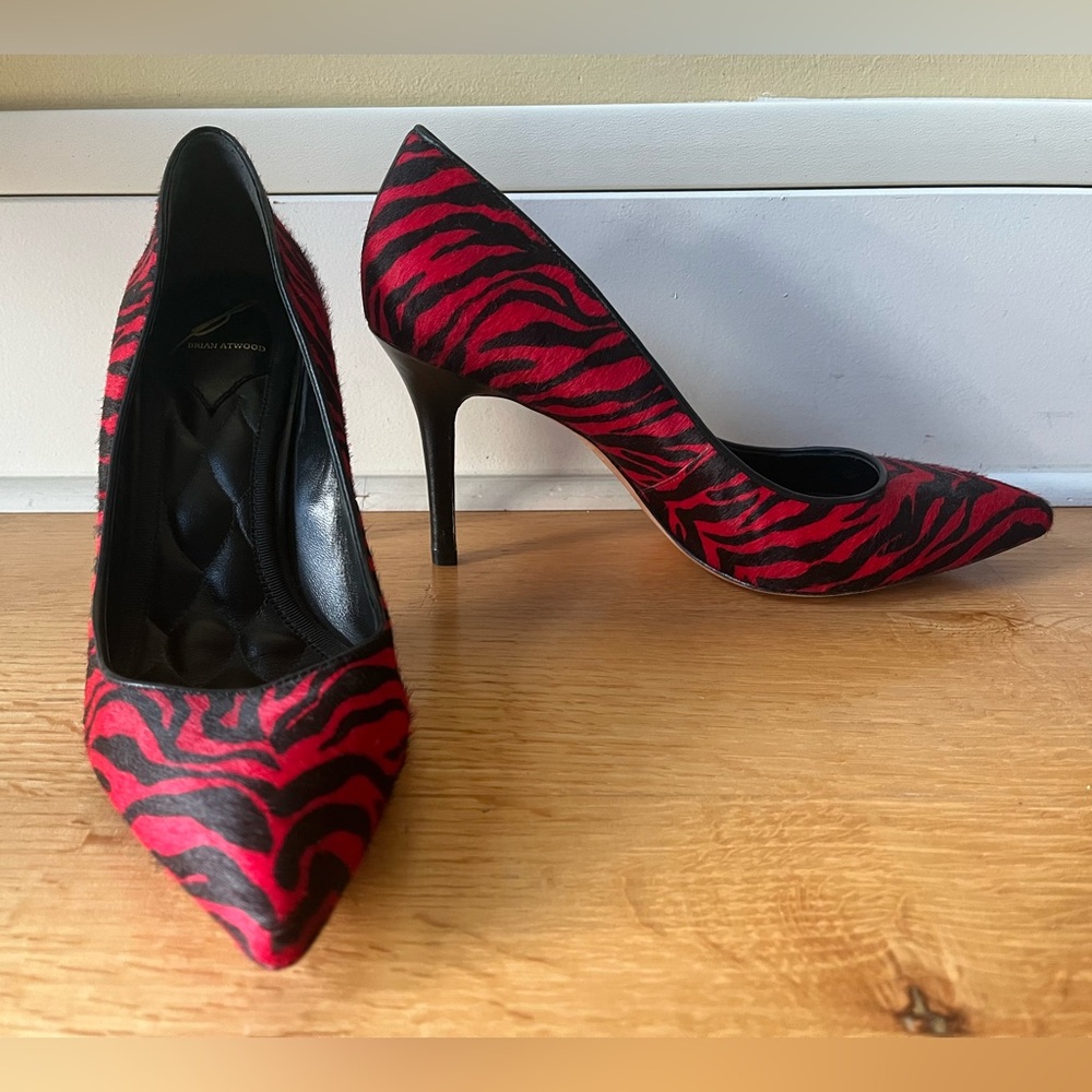NWOB Brian Atwood Calf Hair Zebra Print 3.75 Inch Heels Size 8.5
